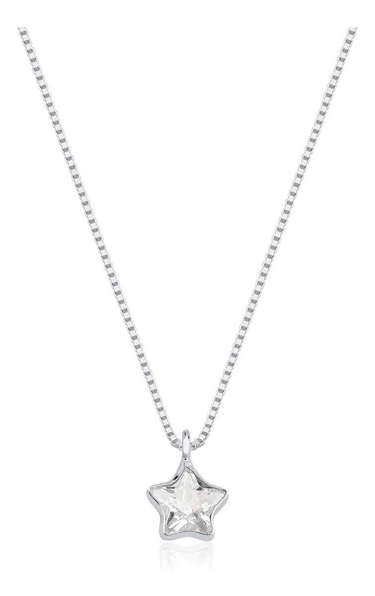Colar Feminino Aqua Jóias Prata 925 Ponto De Luz 45 Cm
