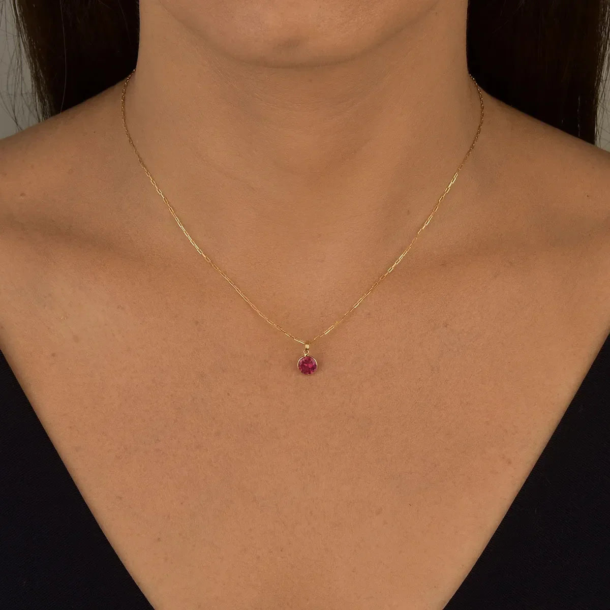 Colar Ponto De Luz Em Ouro 18k Elos Cadeado E 45cm Cor Rubi