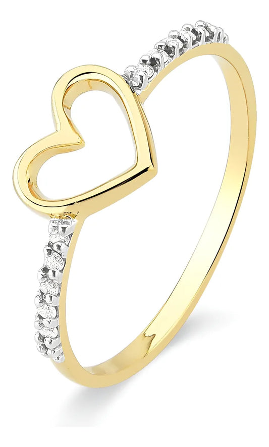 Anel Feminino De Ouro 18k Coração Vazado Com Diamantes