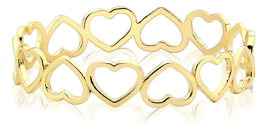 Anel Feminino De Ouro 18k Corações Vazados E Delicados
