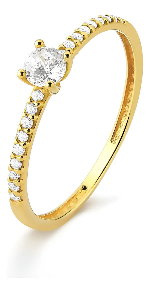 Anel Solitário Ouro 18k - 750 Pedra 3 Mm Zircônias Laterais
