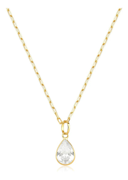 Colar De Ouro 18k Elos Longos Com Ponto De Luz Gota E 45cm Cor Branco