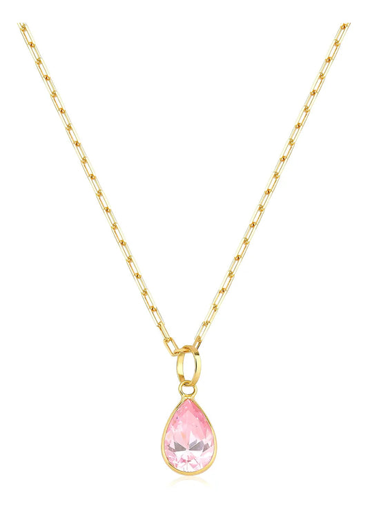 Colar De Ouro 18k Elos Longos Com Ponto De Luz Gota E 45cm Cor Rosa