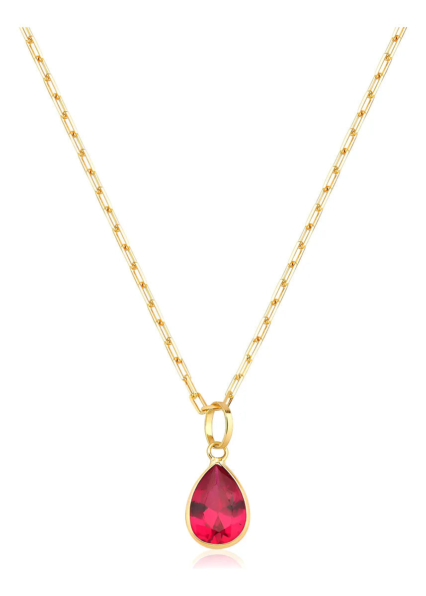 Colar De Ouro 18k Elos Longos Com Ponto De Luz Gota E 45cm Cor Rubi