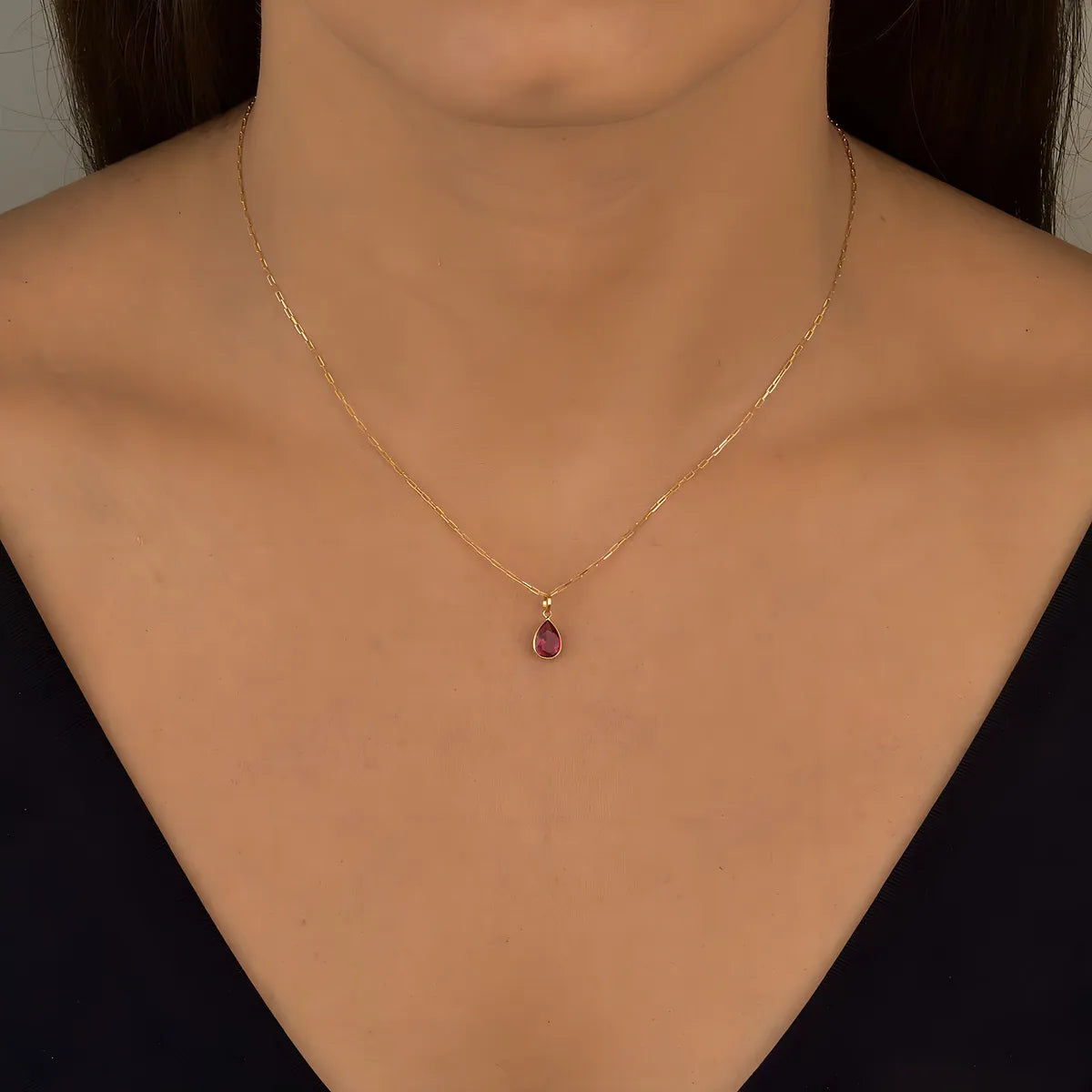 Colar De Ouro 18k Elos Longos Com Ponto De Luz Gota E 45cm Cor Rubi