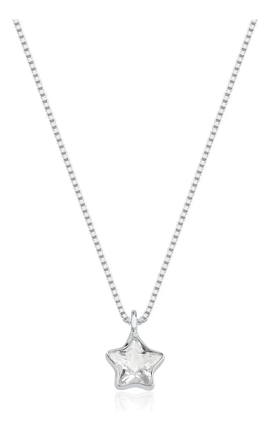Colar Feminino Aqua Jóias Prata 925 Ponto De Luz 45 Cm