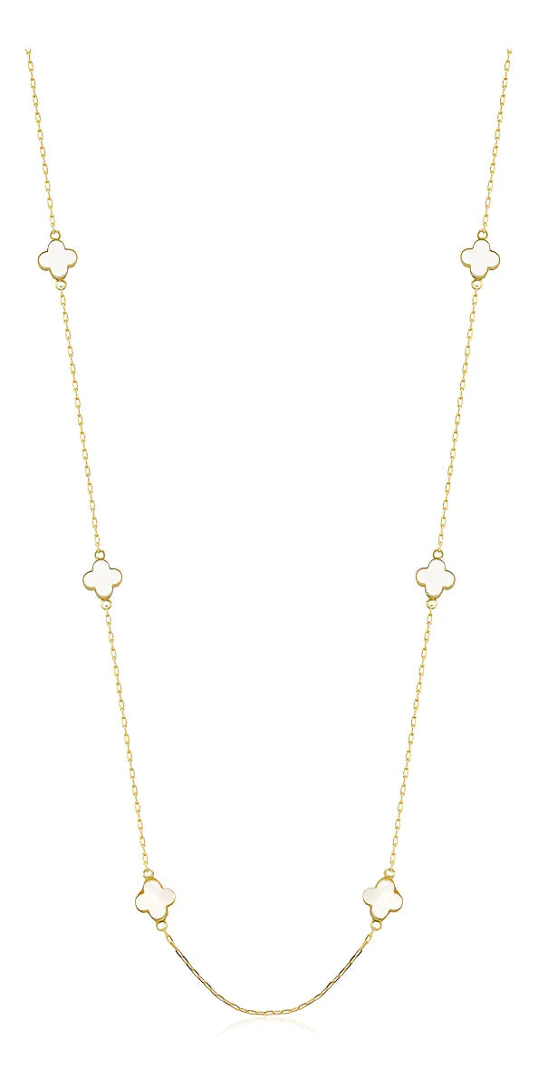 Colar Feminino De Ouro 18k Trevos Com 6mm E 45cm Cor Madrepérola