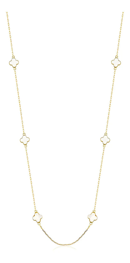 Colar Feminino De Ouro 18k Trevos Com 6mm E 45cm Cor Madrepérola