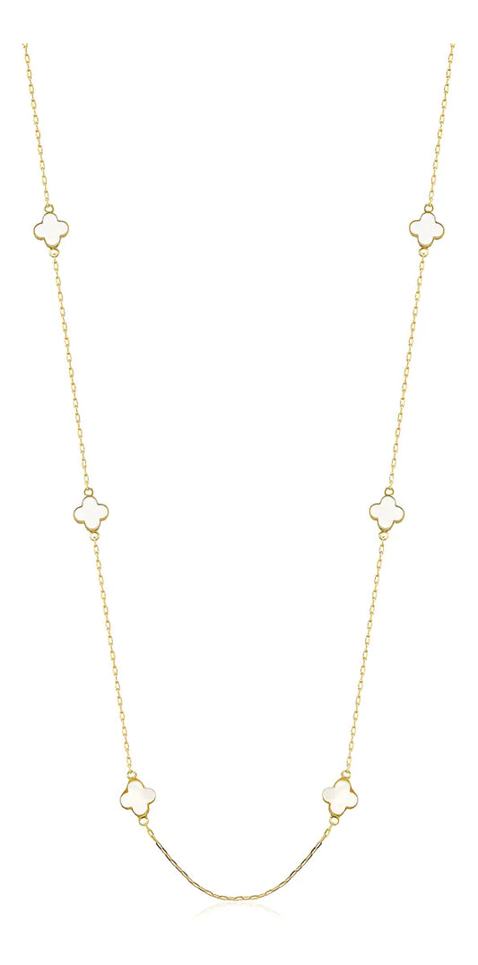 Colar Feminino De Ouro 18k Trevos Com 6mm E 45cm Cor Madrepérola