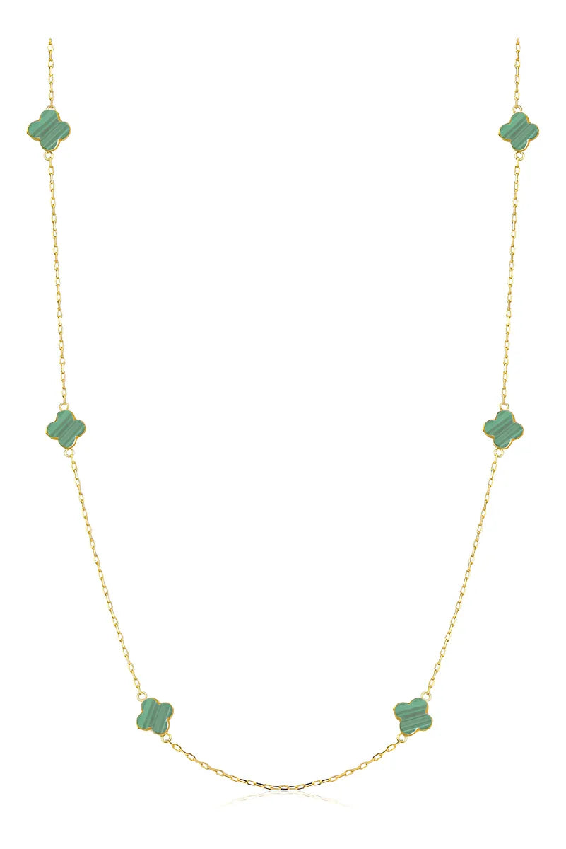 Colar Feminino De Ouro 18k Trevos Com 6mm E 45cm Cor Malaquita