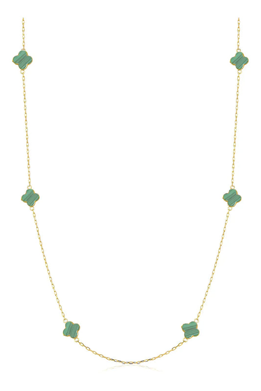 Colar Feminino De Ouro 18k Trevos Com 6mm E 45cm Cor Malaquita