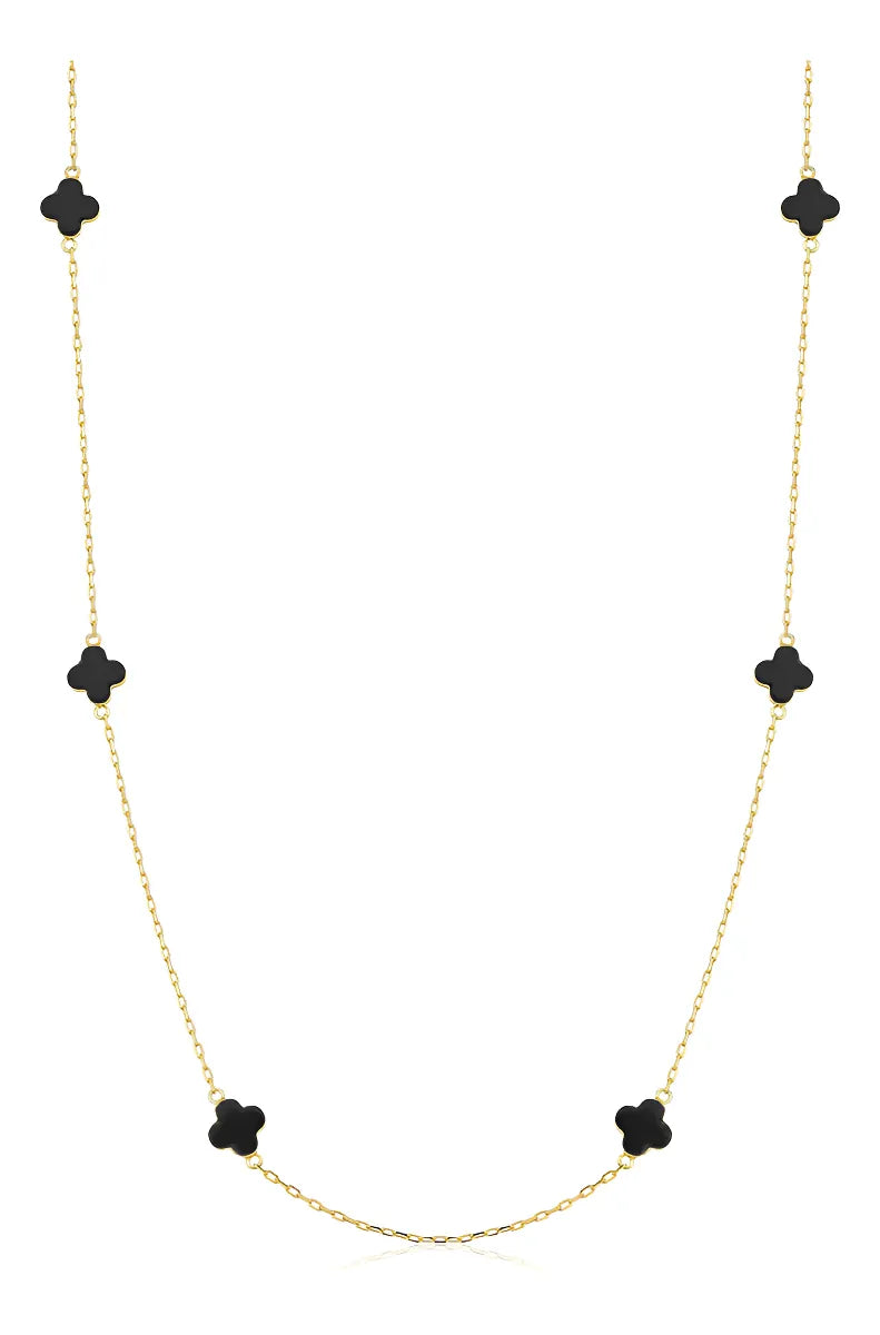 Colar Feminino De Ouro 18k Trevos Com 6mm E 45cm Cor Ônix