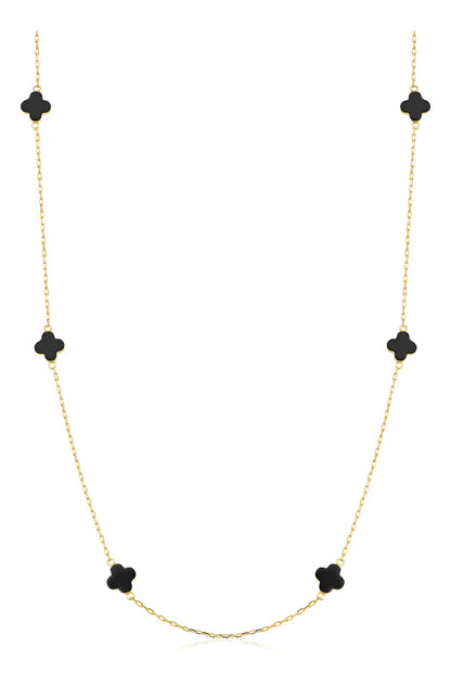Colar Feminino De Ouro 18k Trevos Com 6mm E 45cm Cor Ônix