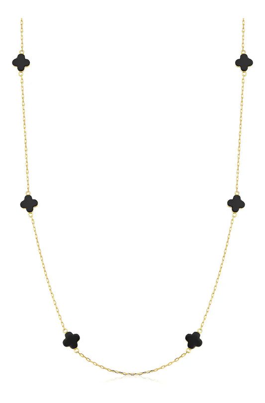 Colar Feminino De Ouro 18k Trevos Com 6mm E 45cm Cor Ônix