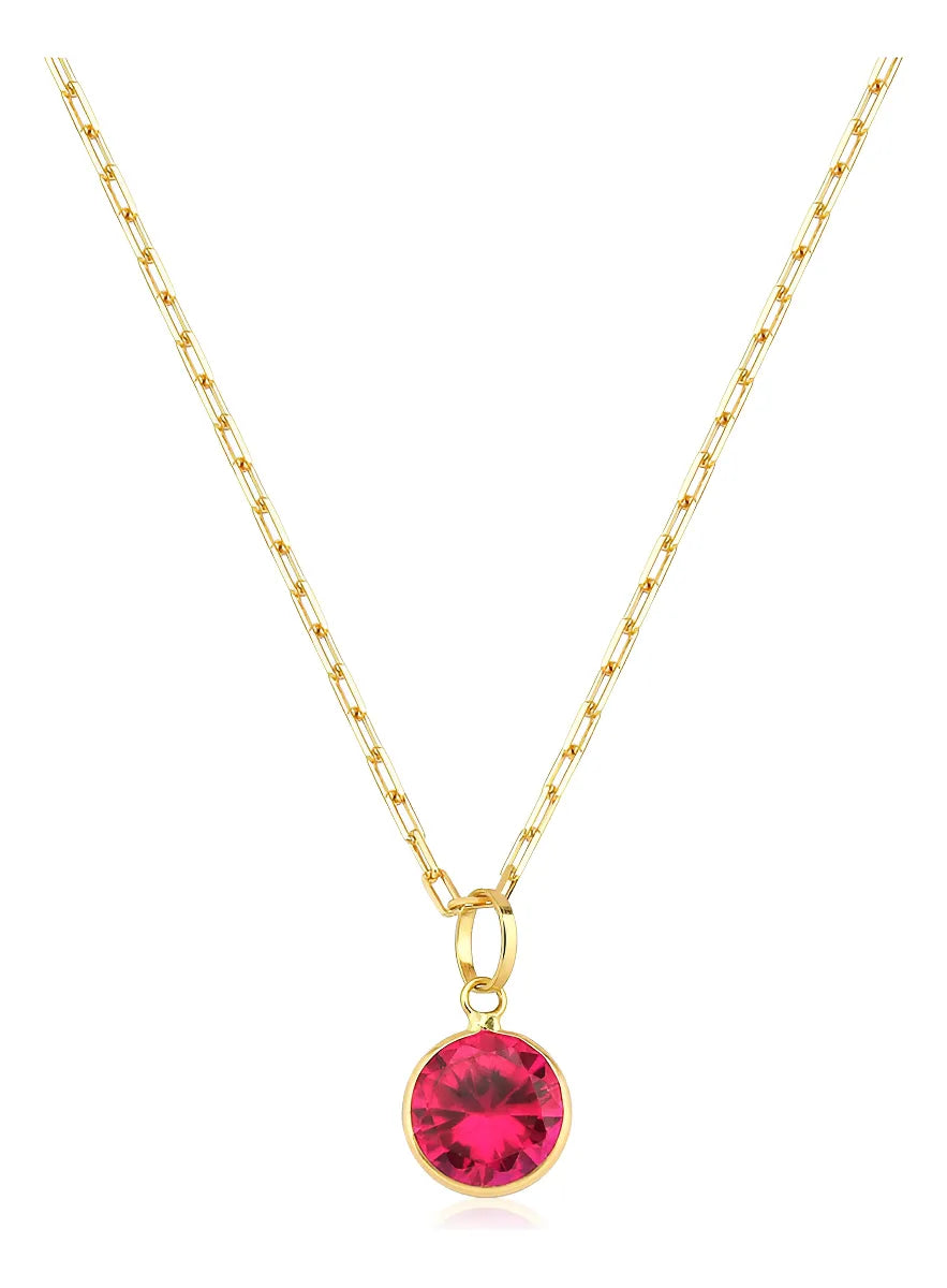 Colar Ponto De Luz Em Ouro 18k Elos Cadeado E 45cm Cor Rubi