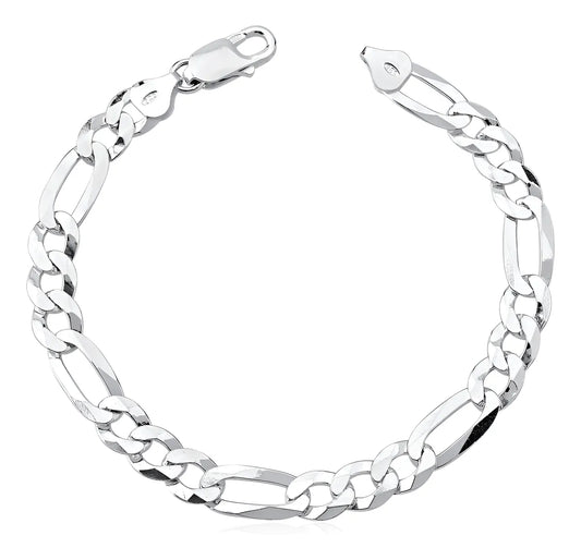 Pulseira Masculina De Prata 925 Italiana Fígaro 3x1 - 9mm - 21 Cm